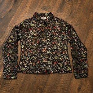 Bill Blass Jacket Vintage Asian Gorgeous Floral Design With Front Pockets Size S
